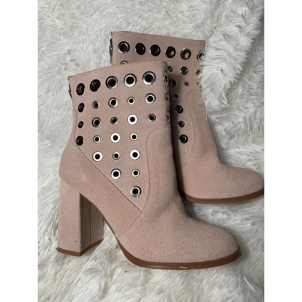 Chinese Laundry Carmen Pink Studded suede booties